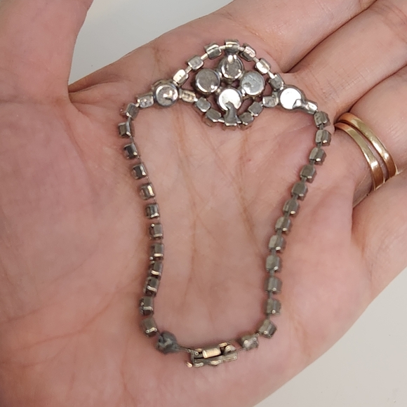 Vintage Art Deco Style Rhinestone Link Bracelet Silver Tone 1950s Retro Costume - Picture 8 of 9